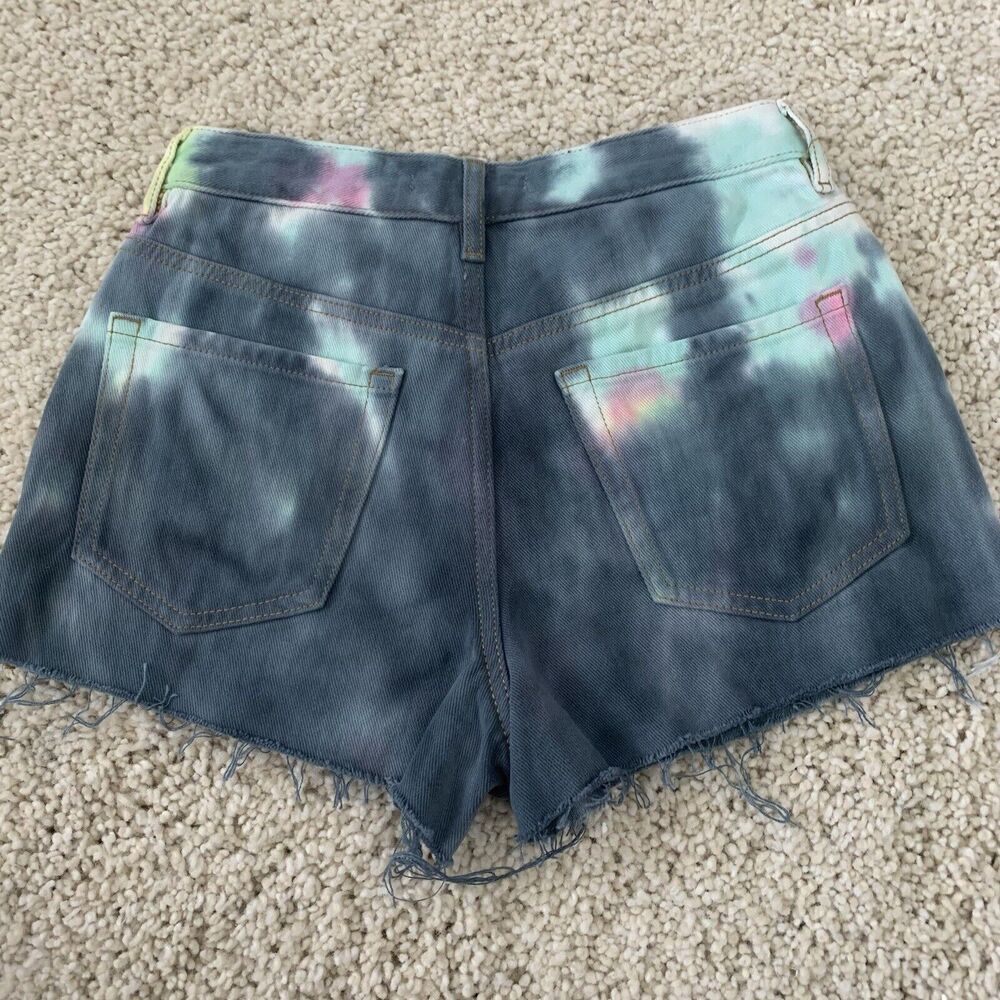 Pacsun Tie Dye Shorts Womens 24 High Rise Festival Jean Blue Raw Hem
